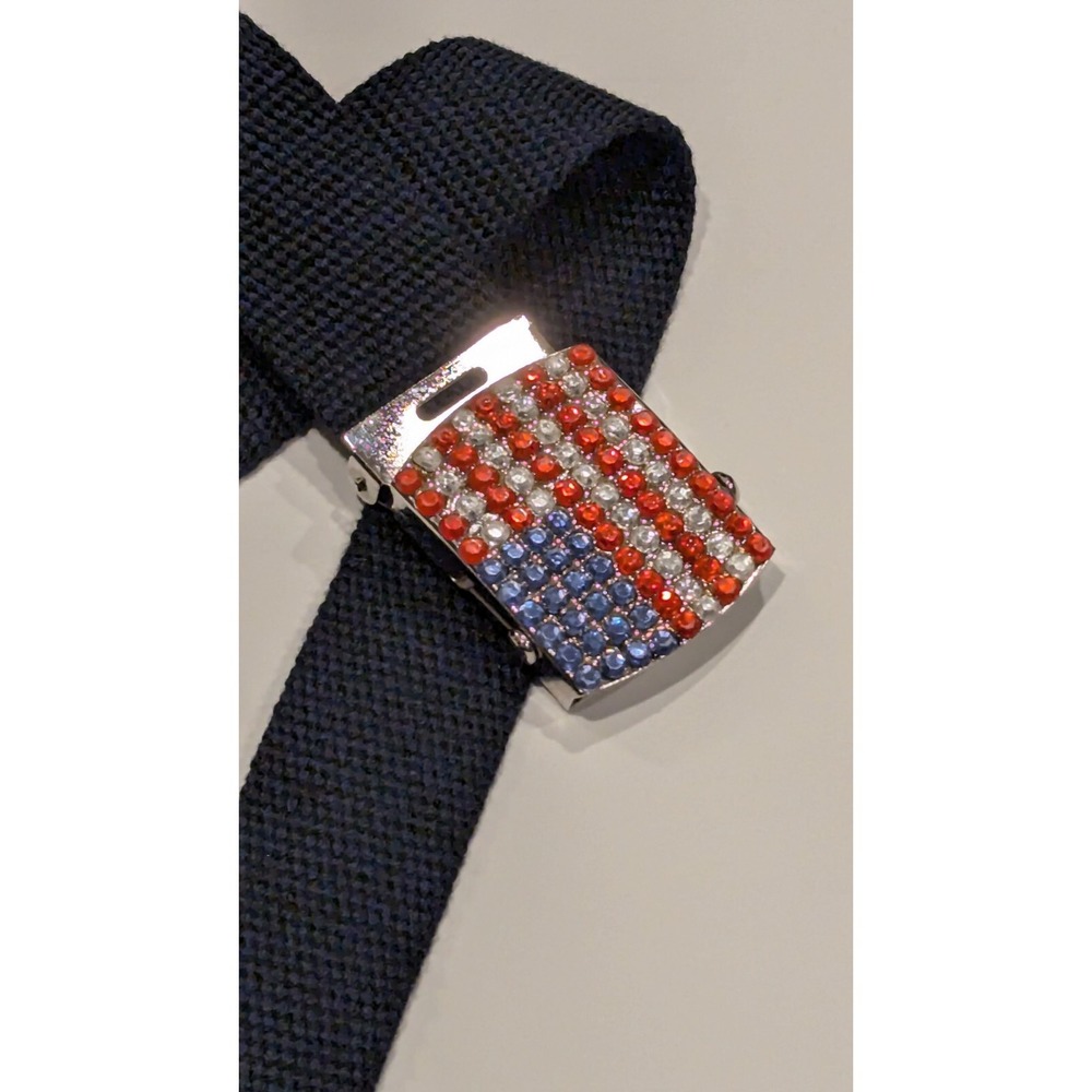 Unbranded Web Belt‎ One Size Navy Blue Rhinestone American Flag Buckle Patriotic